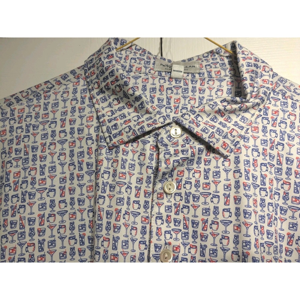 Peter Millar Polo Shirt Men L White Cocktail Print Summer Comfort Tiburon Logo